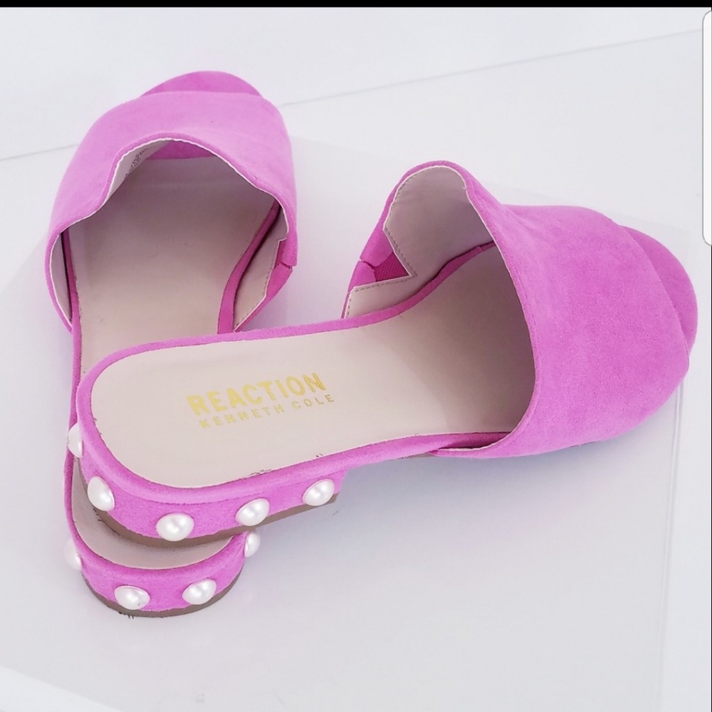 Kenneth Cole Reaction Pink Pearl-Embellished Slide Flats